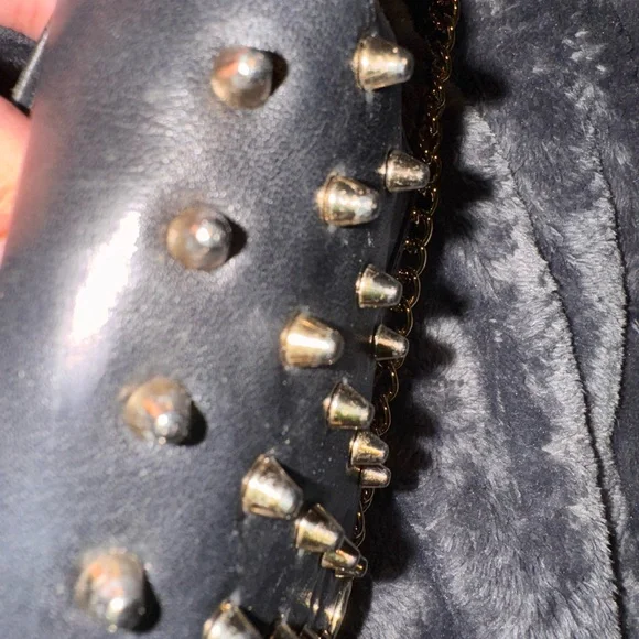 Rebecca Minkoff Black Studded Leather wallet purse with Gold Chain - Picture 12 of 16